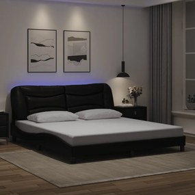 3214188 vidaXL Cadru de pat cu lumini LED, negru, 180x200 cm, piele ecologică