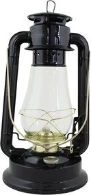 Felinar vintage negru cu petrol, din metal și sticlă, cu detalii aurii, capac de siguranță și fitil inclus, „Hurricane Lantern Black Large"