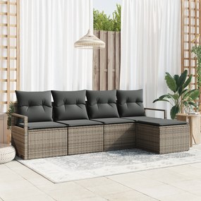 Set canapea de grădină vidaXL cu perne gri din ratan poli, 5 piese