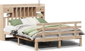 vidaXL Pat cu bibliotecă fără saltea, 140x190 cm, lemn masiv de pin