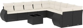 vidaXL Set canapele de grădină cu perne, 11 piese, negru, poliratan