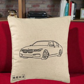 Perna Personalizata BMW Seria 7 Linie Minimalista, 40x40 cm, Bej, Husa Detasabila, Perna Inclusa, BEKZ®