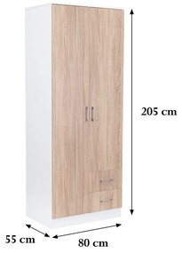 Dulap Miami 80x205 cm stejar sonoma-alb