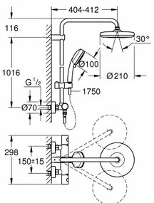 Coloana de dus cu baterie termostatata Grohe Tempesta Cosmopolitan 210