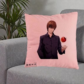 Perna Personalizata Death Note Light Yagami cu Mar, 40x40 cm, Roz, Husa Detasabila, Perna Inclusa, BEKZ®