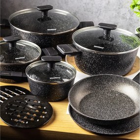 Set oale și tigăi cu capace, strat antiaderent, Klausberg KB7830 – 12 piese, 16–28 cm, compatibil inducție, negru