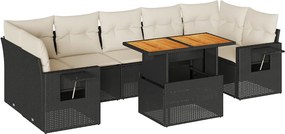 vidaXL Set mobilier de grădină cu perne, 8 piese, negru, poliratan
