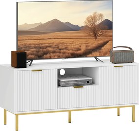 HOMCOM Comodă TV, mobilier TV pentru 127 cm cu 2 uși cu închidere silențioasă, sertar și compartiment deschis, 120x39x54cm, alb | Aosom Romania