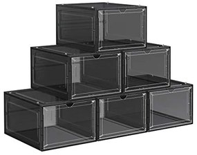 Pantofar set 6 cutii din plastic, Songmics, Negru, 34.5x27x19 cm