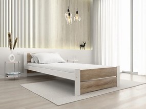 Pat de o persoana stejar sonoma/alb, IKAROS DOUBLE 90 x 200 cm Saltele: Cu saltele Coco Maxi 20 cm, Somiera pat: Cu lamele drepte