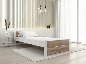 Pat de o persoana stejar sonoma/alb, IKAROS DOUBLE 90 x 200 cm Saltele: Cu saltele Coco Maxi 20 cm, Somiera pat: Cu lamele drepte