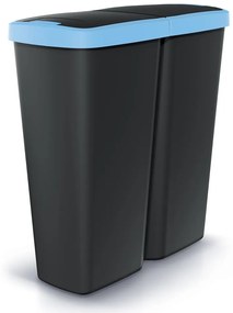Coș de gunoi DUO negru, 50 l, albastru/negru