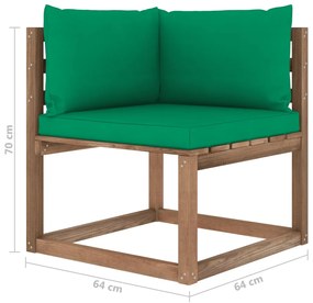 Set mobilier gradina cu perne, 6 piese, lemn tratat de pin Verde, 2x colt + 2x mijloc + 2x masa, 1
