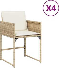 vidaXL Scaune de grădină cu perne, 4 buc., bej, poliratan