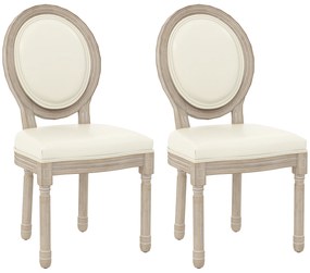 HOMCOM Set de 2 scaune de sufragerie tip medaillon în stil Louis XVI, din lemn masiv patinat, cu șezut în înveliș sintetic crem | Aosom Romania
