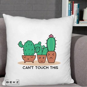 Perna Decorativa Cactus Funny Can't Touch This, 40x40 cm, Alb Pufos, Husa Detasabila, Perna Inclusa, BEKZ®