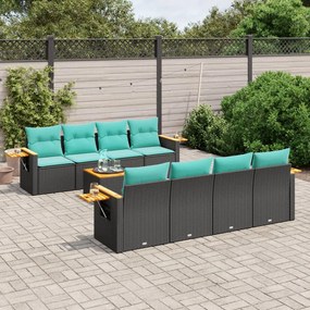 vidaXL Set mobilier de grădină cu perne, 9 piese, negru, poliratan