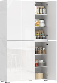 HOMCOM Bufet înalt pentru bucătărie dulap de bucătărie cu finisaj lucios 6 uși cu închidere silențioasă rafturi reglabile alb | Aosom Romania