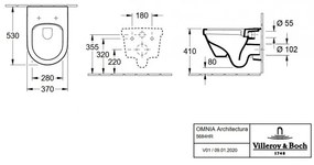 Set vas WC rimless suspendat, Villeroy&amp;Boch Architectura, cu capac inchidere lenta, rezervor si clapeta, 5684HR01+458.128.DW.1
