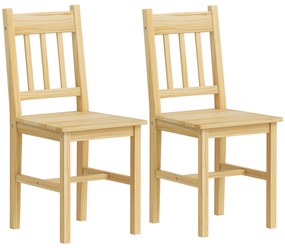 HOMCOM Set de 2 scaune de sufragerie din lemn Scaune de bucătărie cu spătar cu șipci, șezut generos, lemn natural | Aosom Romania
