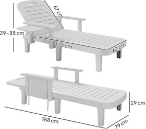 Outsunny Set 2 Șezlonguri cu Spătar Reglabil în 5 Poziții, Măsuță și Brațe Ergonomice, 79x158x88 cm, Gri | Aosom Romania