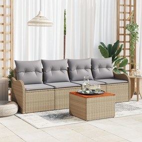 vidaXL Set canapea grădină 5 pcs Bej, gri deschis Mari Rattan, Lemn