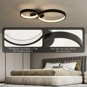 HOMCOM Lampă de tavan LED Modernă cu Intensitate Reglabilă, Putere 40W, Negru | Aosom Romania