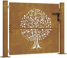 vidaXL Poartă de grădină 100x100 cm, oțel corten, design copac