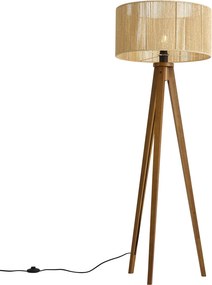 Lampă de podea vintage din lemn cu abajur din sfoară de hârtie bej 50/50/25 - Tripod Classic
