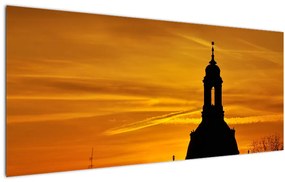Tablou cu biserică în apus de soare (120x50 cm)