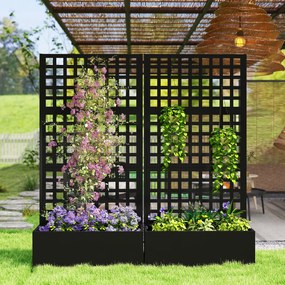 Outsunny Jardinieră cu spalier, paravan de intimitate, pat ridicat pentru grădină din oțel galvanizat, pentru plante cățărătoare, 89x40x178cm, negru | Aosom Romania