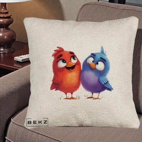 Perna Decorativa Pasarele Vesele Duo, 40x40 cm, Bej Canapea, Husa Detasabila, Perna Inclusa, BEKZ®