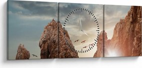 Tablou - Apus de soare peste stânci (cu ceas) (90x30 cm)