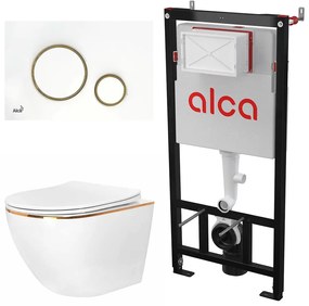 Set rezervor WC cu cadru incastrat Alca AM101/1120 si clapeta M775 alb plus vas WC Rea Carlo cu capac softclose alb