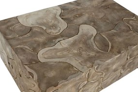 Măsuță de cafea dreptunghiulară din lemn de tec, natur, cu rondele de lemn îmbinate, finisaj natural, 40 x 120 x 76,5 cm, „Verna” – Ethnic Collections
