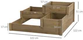 Outsunny grădină în trepte cu 4 recipiente pentru plante, rezistentă la intemperii, lemn masiv, 122x122x51 cm, natural | Aosom Romania