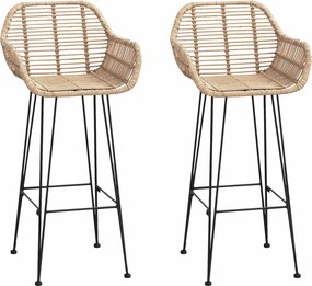 vidaXL Scaun Bar 2 pcs natural 55 x 52 x 105 cm Ratan și Fier