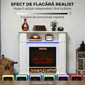 HOMCOM Șemineu Electric Reglabil cu Flacără 3D, Temporizator și Telecomandă Alb | Aosom Romania