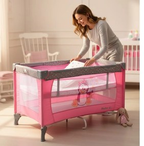 Patut Pliabil si Tarc copii Baby Care™ PRO FMG, 120X60 cm, 2 Niveluri de inaltime, Cu geanta transport inclusa, Plasa insecte, Roz