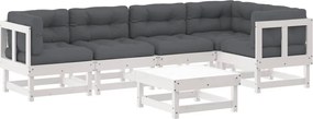 vidaXL Set mobilier relaxare grădină&perne 6 piese alb lemn masiv pin