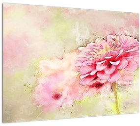 Tablou pe sticlă - Floare roz, aquarel (70x50 cm)