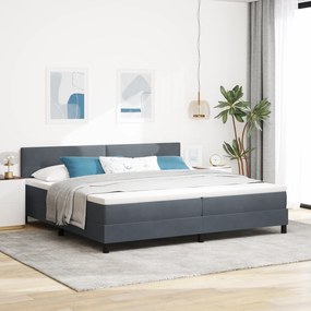 vidaXL Pat cu arcuri și saltea & LED Gri Întunecat 200x200 cm Catifea