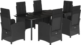 vidaXL Set mobilier de grădină cu perne, 7 piese, negru, poliratan