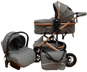 Carucior 3 in 1 reversibil cu scoica auto si geanta, 0-36 luni, Gri - CPC-10-gri