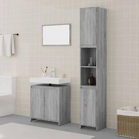 vidaXL Set mobilier de baie, 3 piese, gri sonoma, lemn prelucrat