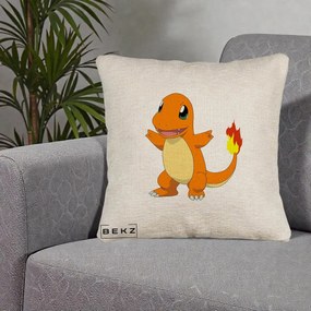 Perna Personalizata Charmander Pokemon, 40x40 cm, Bej Canapea, Husa Detasabila, Perna Inclusa, BEKZ®