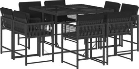 vidaXL Set mobilier de grădină cu perne, 9 piese, negru, poliratan