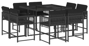 3211555 vidaXL Set mobilier de grădină cu perne, 9 piese, negru, poliratan