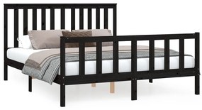 3188220 vidaXL Cadru de pat cu tăblie, negru, 160x200 cm, lemn masiv de pin