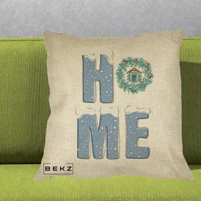 Perna Decorativa HOME Iarna cu Coroana, 40x40 cm, Crem, Husa Detasabila, Perna Inclusa, BEKZ®